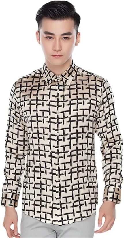 HEYDHSDC Plus Size Heren Zijden Shirts Casual Bloemen Heren Shirts