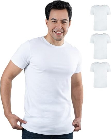 SKIPPER Pack of 3 Men's Crew Neck T-Shirt Basic T-Shirts in White I Undershirt made of 95% Cotton and 5% Elastane | Short Sleeve Undershirt for Men I OEKO-TEX Certified